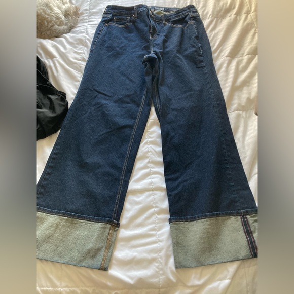 Torrid Dark Blue Straight Leg Jeans with Cuffed Hem - Picture 3 of 7